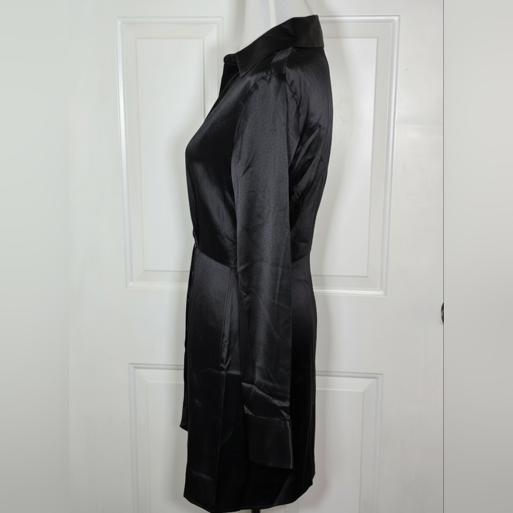 Reformation Alaine Silk Black Long Sleeve Mini Dress Size 4 - Picture 7 of 8